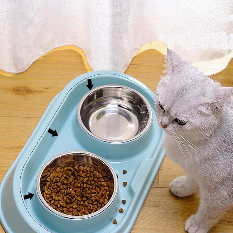 MXCELL Double Dog Cat Food Bowls, Stainless Steel Pet Bowls Dog Water Bowls with No-Spill and Non-Skid PP Station, Food Water Feeder for Cats and Small Dogs - Image 3